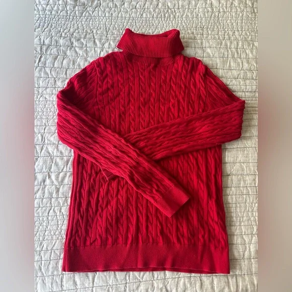 100% cotton lands end red turtleneck sweater - Picture 2 of 5